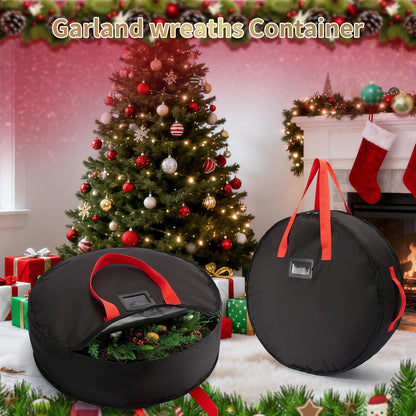 Skiennix Wreath Storage Bag - Heavy-Duty 24" Container for Christmas & Holiday Ornaments - Black