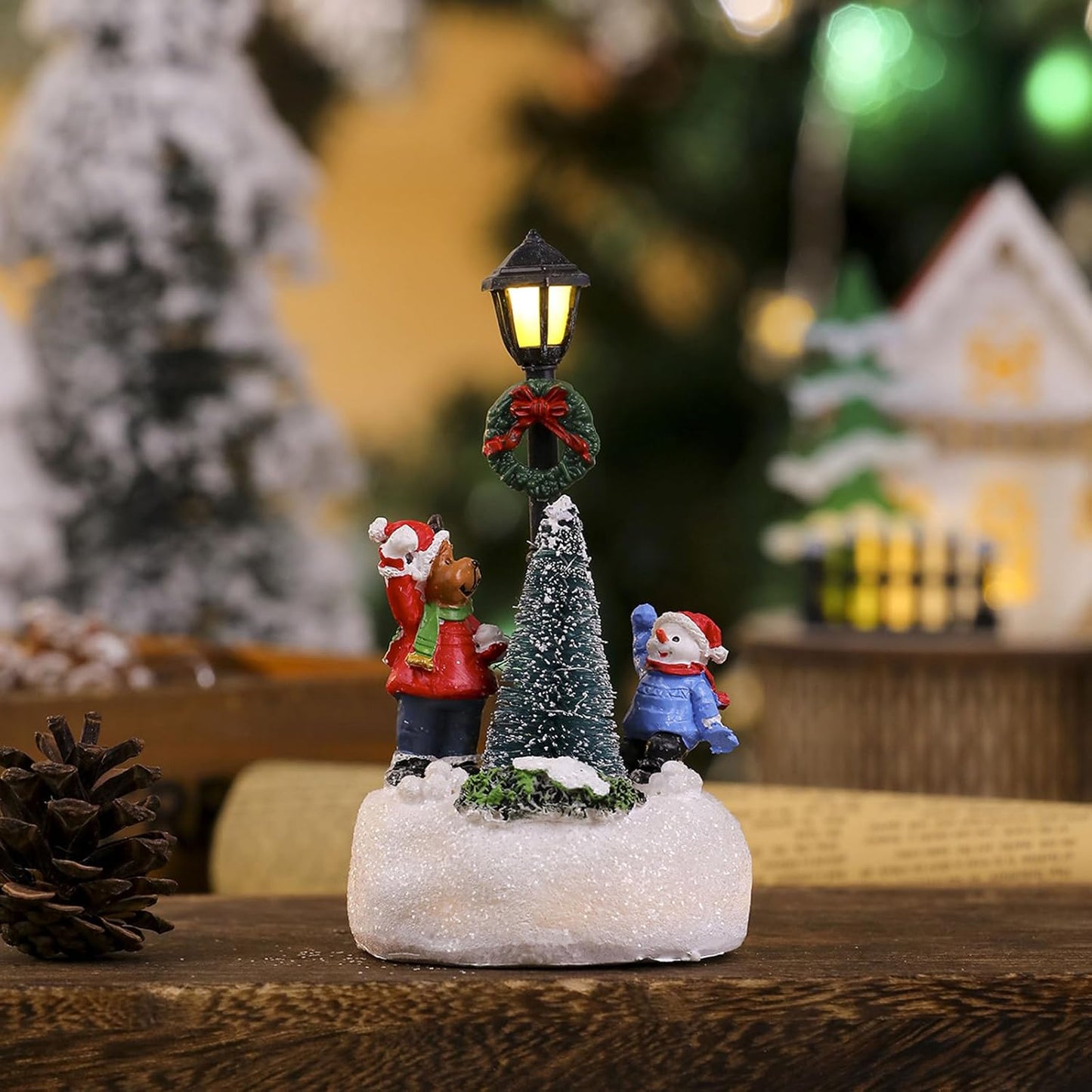 Regine Switzerland Christmas Figurines - LED Light Deer & Snowman Ornaments for Winter Home Decor
