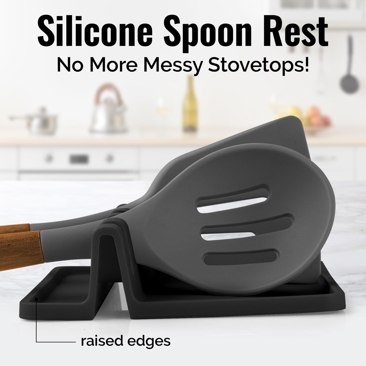 Zulay Kitchen Silicone Utensil Rest with Drip Pad for Multiple Utensils - BPA-Free, Heat-Resistant Spoon Rest & Spoon Holder for Stove Top - Kitchen Utensil Holder for Ladles & Tongs - Black