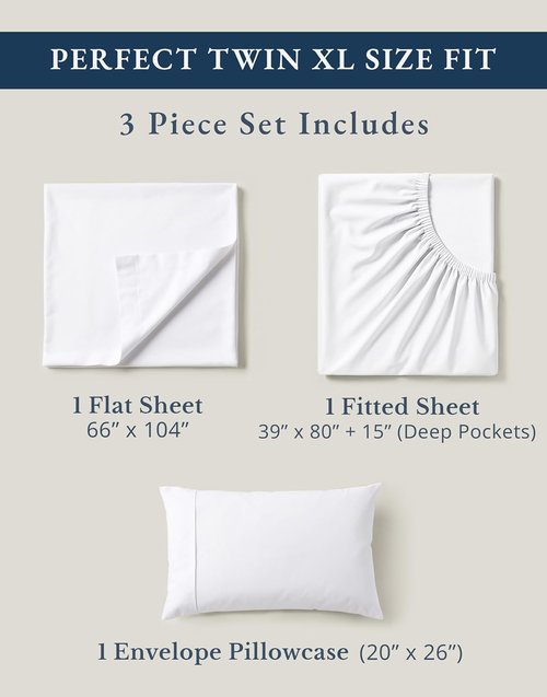 LANE LINEN 100% Organic Cotton Twin XL Sheet Set - Soft, Breathable 3-Piece White Percale Bedding