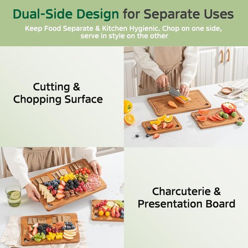 Bamboo Cutting Boards Set of 3 - Premium Wood Chopping & Charcuterie Boards with Juice Groove | Ideal Kitchen Gifts