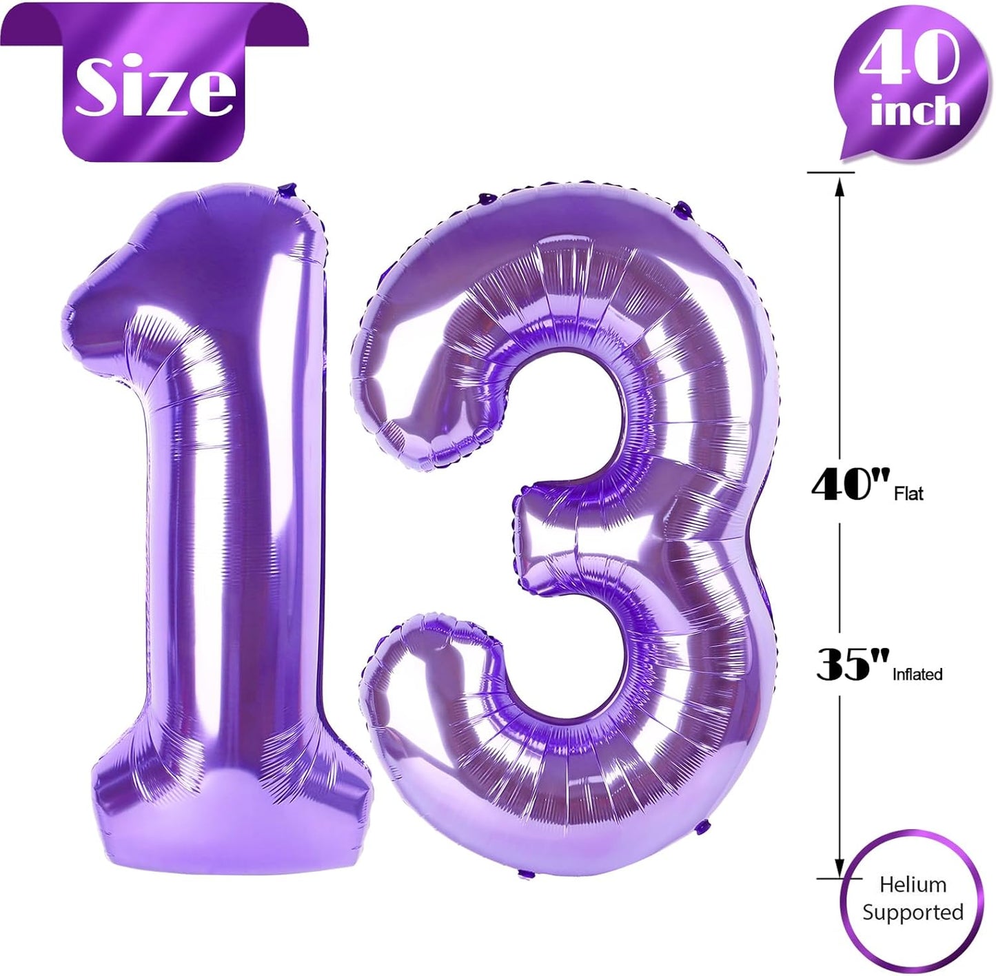 Purple Number 13 Balloon - 40 Inch Birthday Decoration for 13th Birthday Parties | Perfect for Girls & Boys