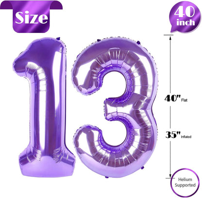 Purple Number 13 Balloon - 40 Inch Birthday Decoration for 13th Birthday Parties | Perfect for Girls & Boys