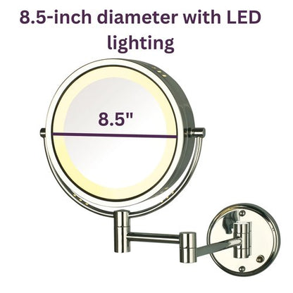 JERDON Wall-Mounted Magnifiying Makeup Mirror with Lights - Direct Wire Mirror with Chrome Finish - 8X/1X Magnification - Model HL75CD