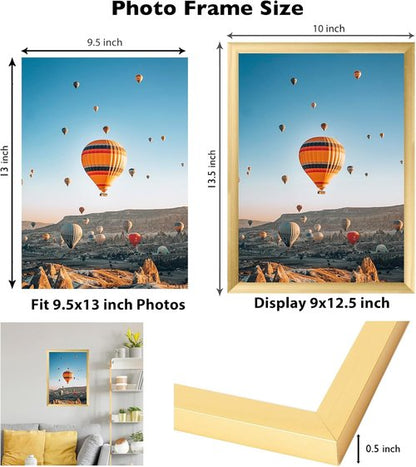 JCJMY Gold Picture Frame 9.5x13 - Wall Mounting Horizontally or Vertically | Shatter Resistant Plexiglass