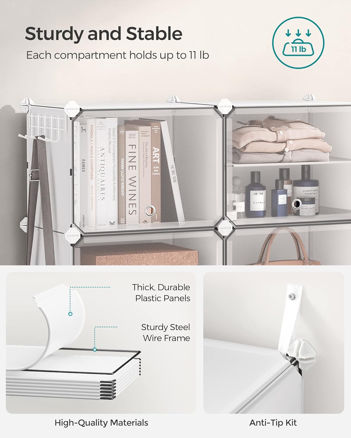 SONGMICS Shoe Rack Organizer - 6-Tier Adjustable Shoe Storage Cabinet | Holds 24 Pairs - Cloud White & Transparent