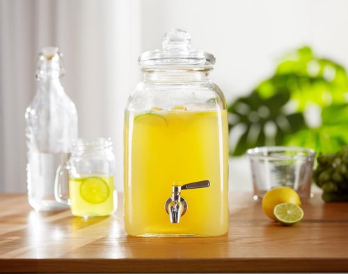 Kook Glass Drink Dispenser - Leak-Proof Stainless Steel Spigot | 1.25 Gallon Clear Mason Jar for Iced Tea, Sangria & More