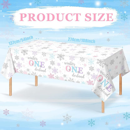 6Pcs Winter Onederland Tablecloths 54x108 in - Snowflake Disposable Party Covers (Purple Pink Blue) 6 Pack