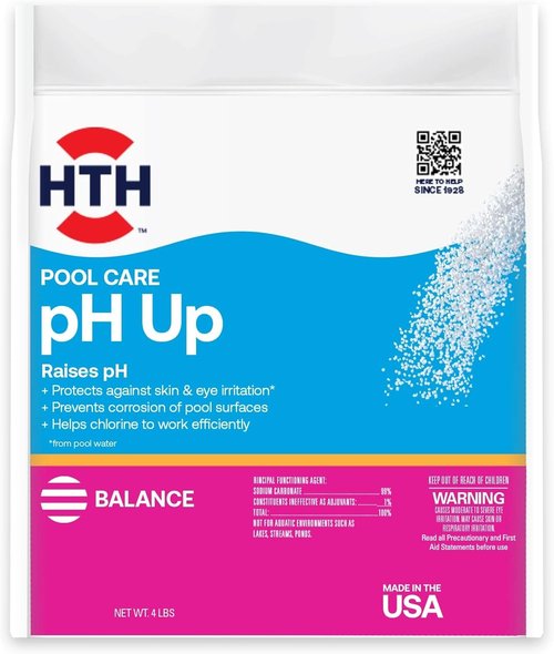HTH 67058 pH Up Swimming Pool Care - Raises pH Levels | 4 Lbs of Essential Chemicals