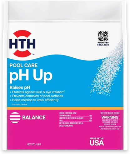 HTH 67058 pH Up Swimming Pool Care - Raises pH Levels | 4 Lbs of Essential Chemicals