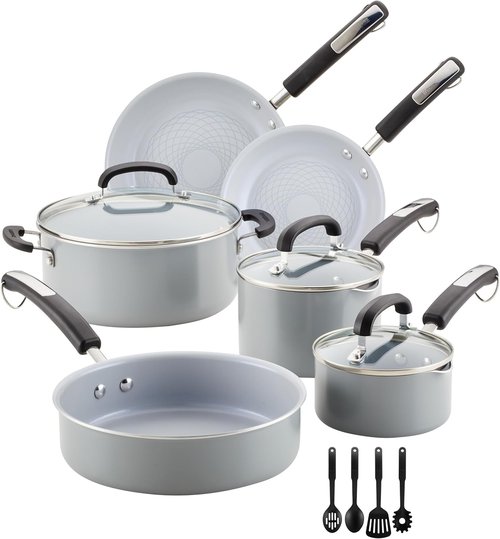 Farberware EcoAdvantage Ceramic Nonstick Cookware Set | 13-Piece Gray Pots and Pans