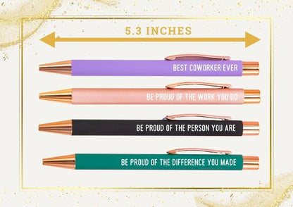 InnoBeta Farewell Gifts for Coworkers, Ballpoint Pen Set of 4, Coworker Leaving Goodbye gifts for women, Cool Funny New Job Presents for Birthday, Christmas - Best Coworker Ever - Gold