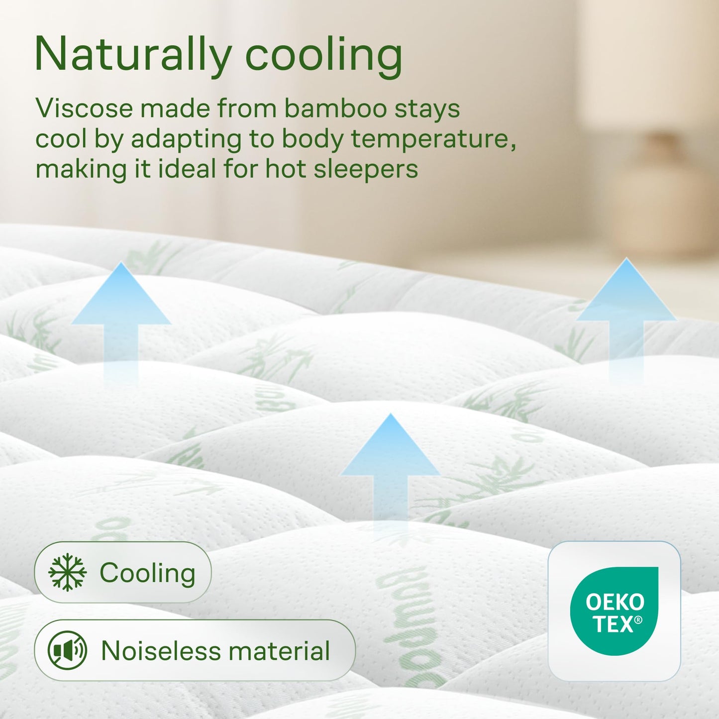 Niagara Ultra Soft King Size Mattress Topper - Viscose Made from Bamboo Pillow Top Mattress Pad for Back Pain Relief - Naturally Cooling for Hot Sleepers, fits 6-18" Mattress, 600GSM, Green