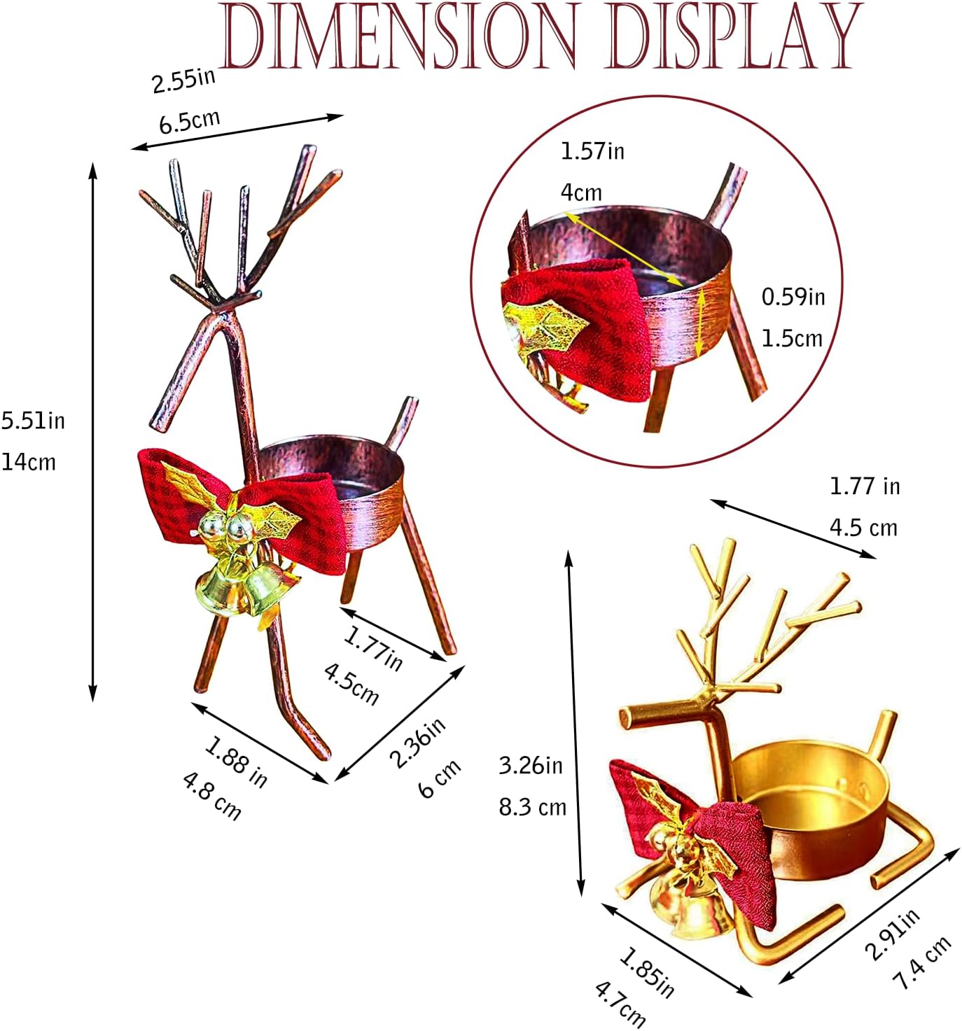 Skiennix Christmas Candle Holders - 4pcs Reindeer Tealight Centerpieces | Metal Holiday Decor