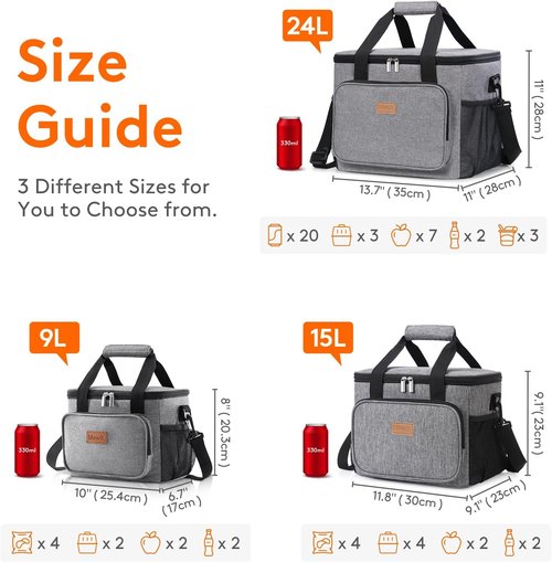 Lifewit Insulated Lunch Bag - Soft Cooler Tote for Adults | Gray, 12-Can Capacity (9L)
