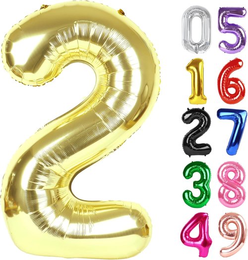 Light Gold Number 2 Balloon - 40 Inch 2nd Birthday Decoration for Toddlers | Sparkling Party Decor