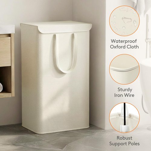 Lifewit Thin Laundry Basket with Lid, Slim Laundry Hamper, Dirty Clothes Hamper with Handles for Laundry Room Bedroom Closet, 104.5L White, 16.5"L x 12.6"W x 29.5"H