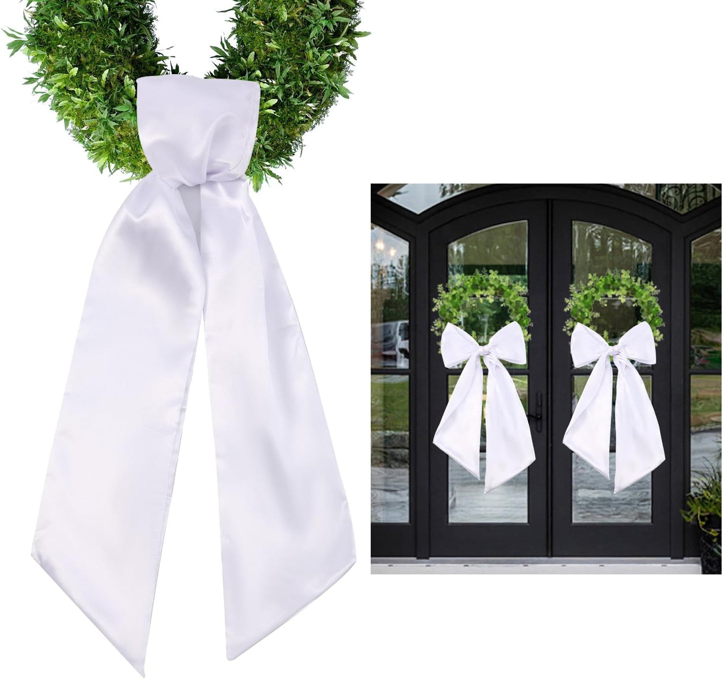 Skiennix Wreath Sash - Blank White for Monogram Embroidery | 5'' W x 54'' L | Front Door Decor (2 Pack)