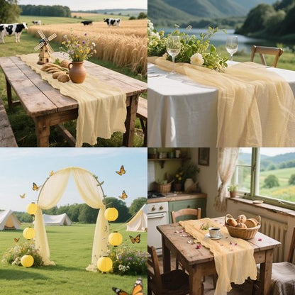 Beige Cheesecloth Table Runner - 35x120 Inches Rustic Boho Decor for Engagements & Baby Showers