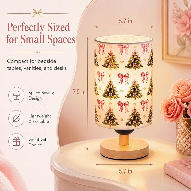 Christmas Table Lamp with Fabric Lampshade - Coquette Tree Pattern