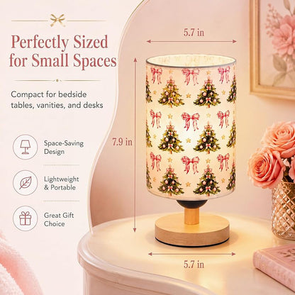 Christmas Table Lamp with Fabric Lampshade - Coquette Tree Pattern