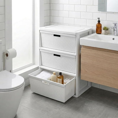 2 Pack Wide 3-Drawer Storage Tower with Removable Bins — White Cross-Weave Organizer (Variation: White)
