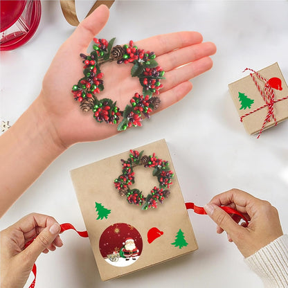 Skiennix Mini Christmas Candle Rings - Red Berry & Pinecone Wreaths for Tea Lights | Holiday Decor