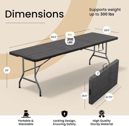 Modern Space 8 Feet Foldable Table - Heavy Duty Portable Design with Built-In Handle | Ideal for Events, Picnics, and More