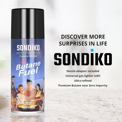 Sondiko Butane Fuel Canister - Premium Quality 100ml Refill for Jet Flame Lighters & Torches (2 Pack)