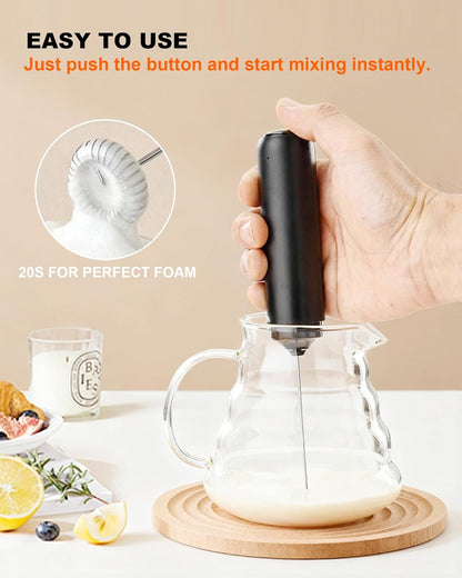 Skiennix Rechargeable Milk Frother - Handheld Electric Mixer for Coffee, Matcha & Lattes - Black