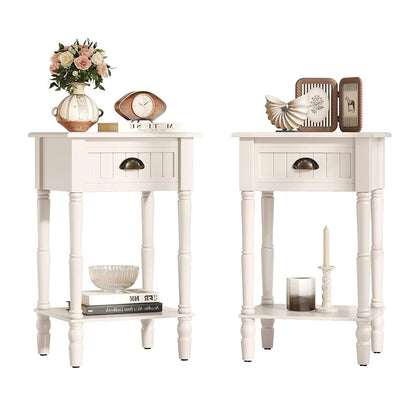 Vintage Nightstand Set of 2 with Solid Wood Legs - 10-Minute Assembly, Off-White (Variation: White+2)