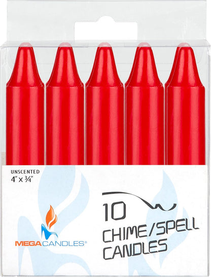 Mega Candles Mini Taper Candles - 10 Pcs Unscented Red 4 Inch Tall for Rituals & Altar Magic