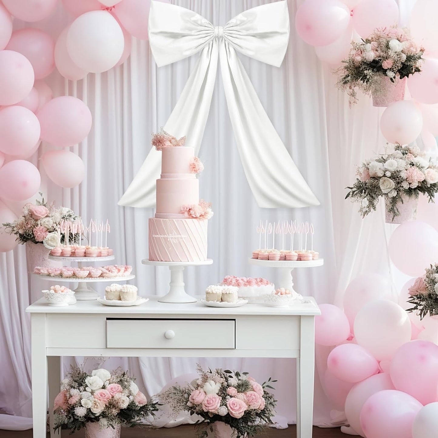 Wavwavw Large White Satin Bow Decor - Giant 24x36 Inch Ribbon Tie for Birthday & Wedding Decorations
