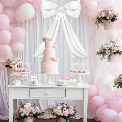 Wavwavw Large White Satin Bow Decor - Giant 24x36 Inch Ribbon Tie for Birthday & Wedding Decorations
