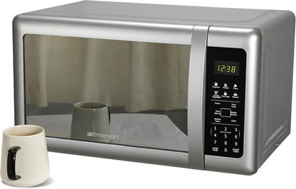 Emerson MW7601SL Microwave Oven - Sleek Mirrored Finish, 700W, 10 Power Levels, 0.7 Cu. Ft., Silver