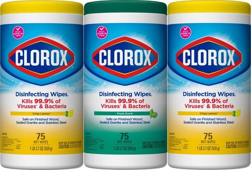 Clorox Disinfecting Cleaning Wipes Variety Pack, 75 Count Each, Pack of 3 (Package May Vary)