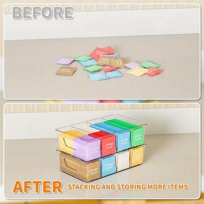 Skiennix Stackable Snack Organizer - Clear Plastic Storage Bins for Pantry & Fridge | 6 Pack