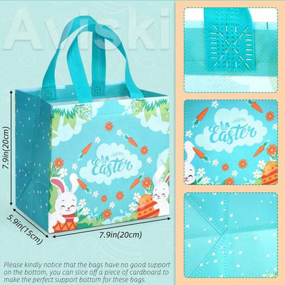 Aviski 8PCS Happy Easter Egg Hunt Bunny Carrot Chick Egg Treat Non-Woven Bags with Handles for Gifts Wrapping, Egg Hunt Game, Party Supplies, 7.9×7.9×5.9inch