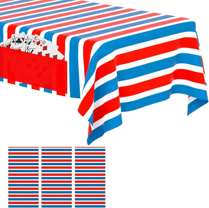 Regine Switzerland 3-Pack Disposable Plastic Tablecloths - Patriotic Striped Design | 72” x 54” for Fourth of July & Parties