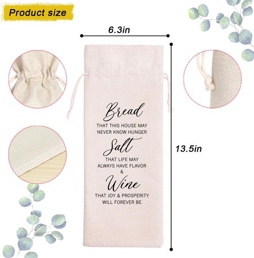 Hostess Gift Wine Bag, Housewarming gift, Bread Salt Wine Home Blessing Housewarming Gift, New Home Gift Wine Bag (Beige-Bread)