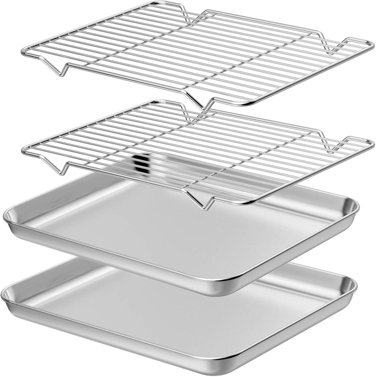 Wildone Baking Sheet Set - Stainless Steel Cookie Pan with Cooling Racks | 2 Sheets & 2 Racks, 12 x 10 x 1 Inch