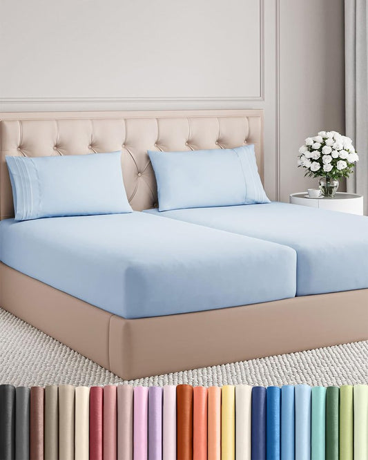 Split King Size 5 Piece Sheet Set - Comfy Breathable & Cooling Bed Sheets Set - Hotel Luxury Bedding for Women, Men, Kids, Teens, Boys & Girls - Deep Pockets, Soft, Wrinkle Free - Oeko-Tex - Sky Blue