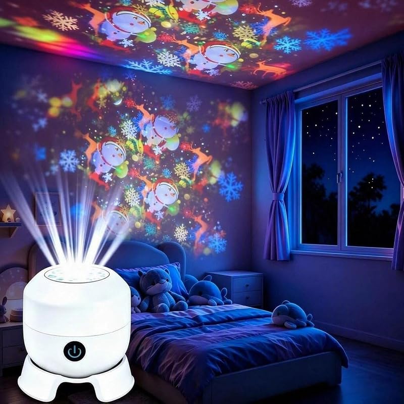 Dynamic Rotating LED Projector Light - USB Rechargeable Christmas Night Sky Projection for Kids Room