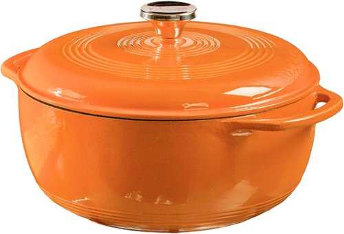 Lodge Enamel Cast Iron Dutch Oven - 6 Quart Pumpkin - Ideal for Baking, Braising & Slow Cooking - Moisture-Sealing Lid & Dual Handles