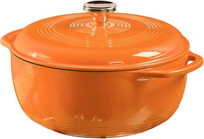 Lodge Enamel Cast Iron Dutch Oven - 6 Quart Pumpkin - Ideal for Baking, Braising & Slow Cooking - Moisture-Sealing Lid & Dual Handles