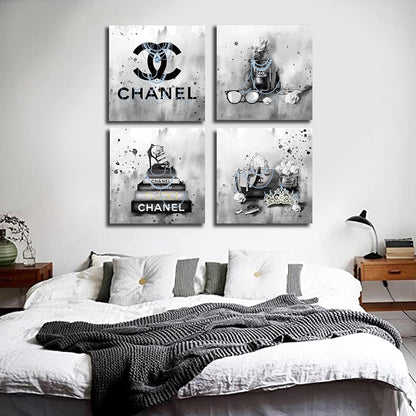 Meetdeceny Bedroom Wall Decor - Black And White Fashion Handbag Art for Teen Girls | Perfume Canvas Prints - 20"x20" - 4 Piece Set
