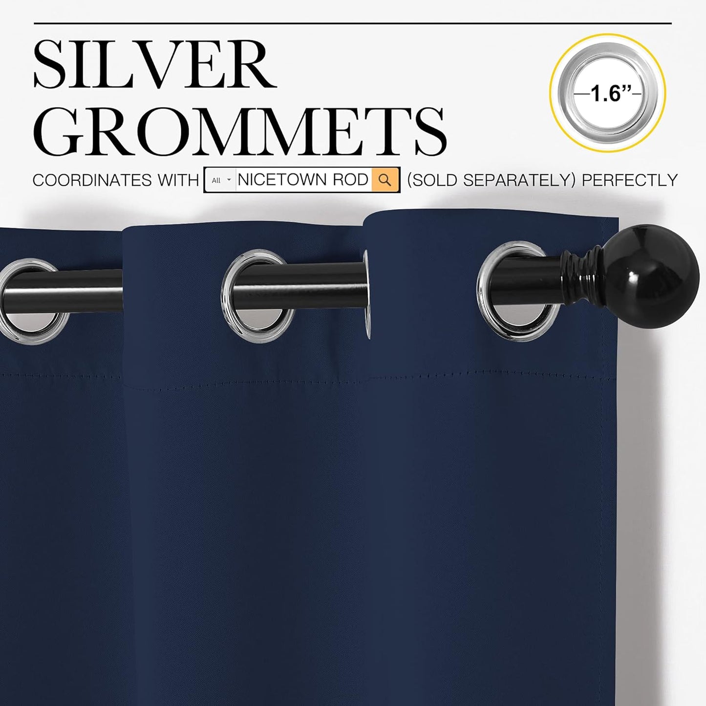 NICETOWN Long Window Drapes - Grommet Top Curtains for Living Room & Guest Room | Navy, 42" x 90", 2 Pieces