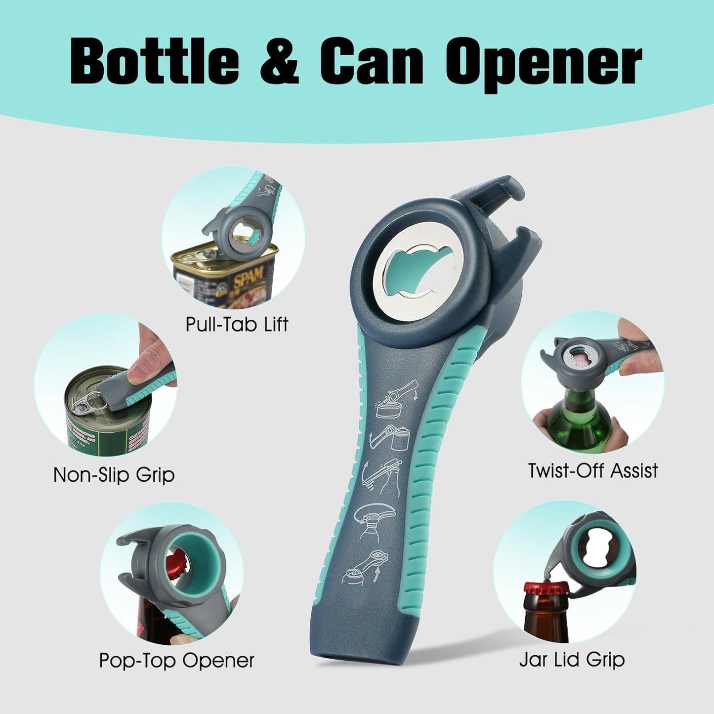 Skiennix 5-in-1 Jar Opener | Ergonomic Non-Slip Kitchen Tool for Seniors & Arthritis - Blue