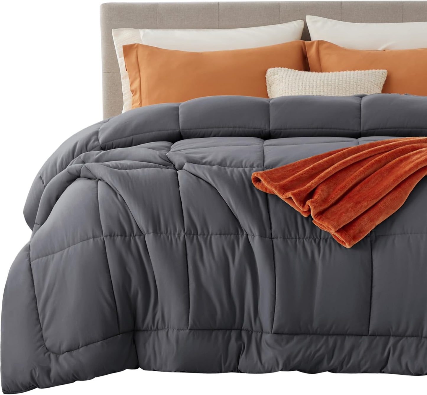 Bedsure Comforter Duvet Insert - All-Season Cal King Size Quilted Down Alternative Bedding | Grey 96 x 102 Inches