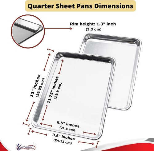 KITCHENATICS Quarter Sheet Baking Pans - Nonstick Aluminum Cookie Sheet Set, 9.6" x 13", Set of 2